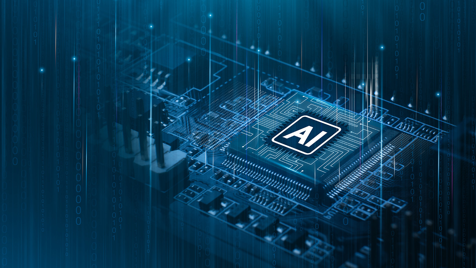 AI engineer working with neural networks, machine learning dashboards, Python code, robotics visuals, and data analytics on multiple monitors
