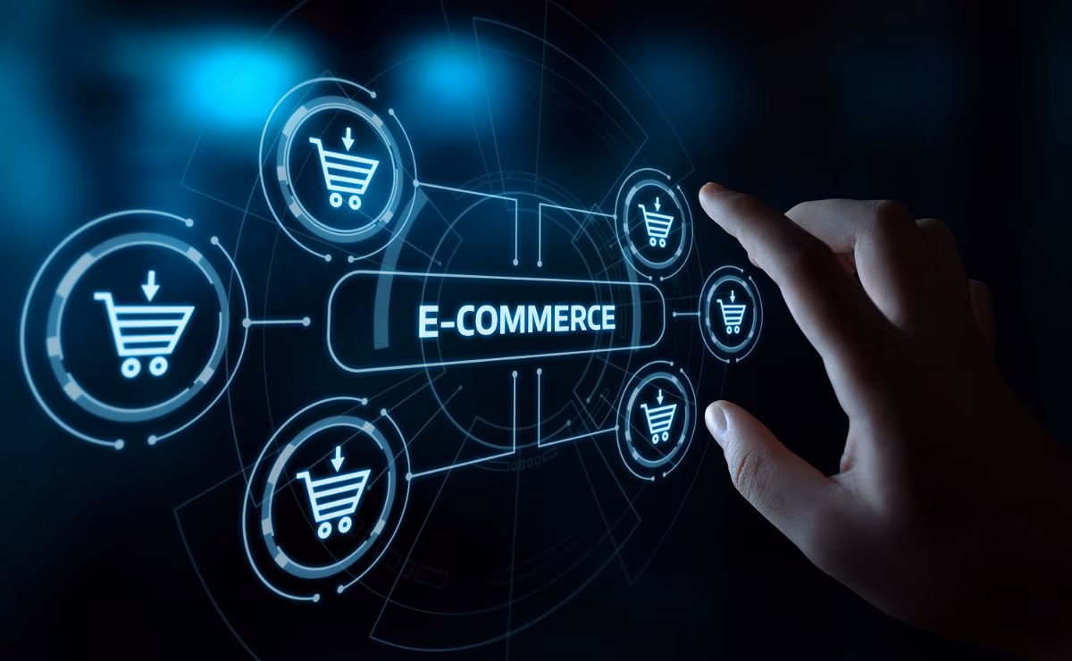 Professional eCommerce entrepreneur managing a Shopify online store with product listings, marketing dashboards, and sales analytics on modern screens